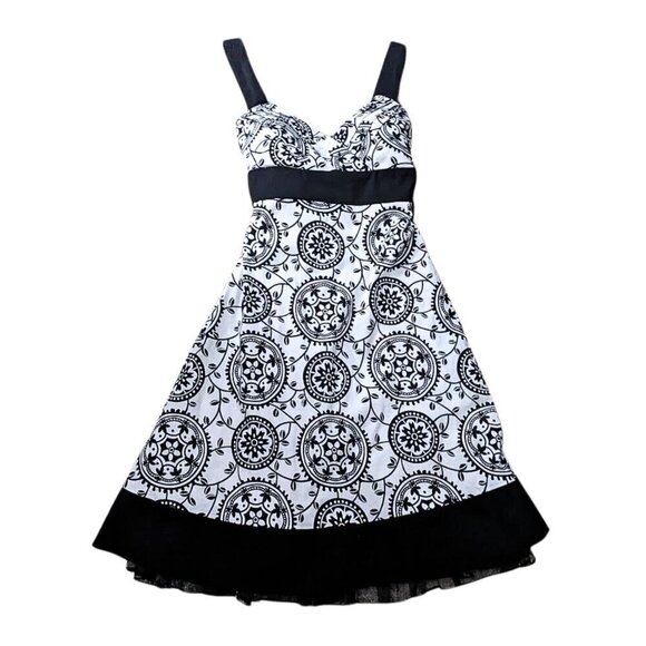 Vintage Y2K SPEECHLESS Black & White Suzani Print Fit & Flare Mini Dress Size 5 - Picture 7 of 8